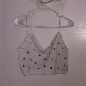 White cherry printed cropped tank top